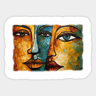 Woman portrait, Expressive faces in abstract painting Sticker